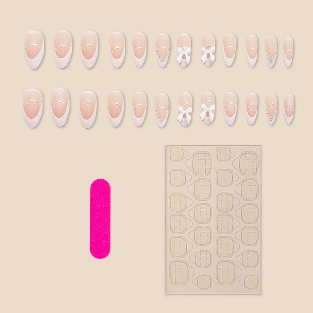 24pcs Nude Press on Nails with White Tip Lightweight and Easy to Stick Fake Nail