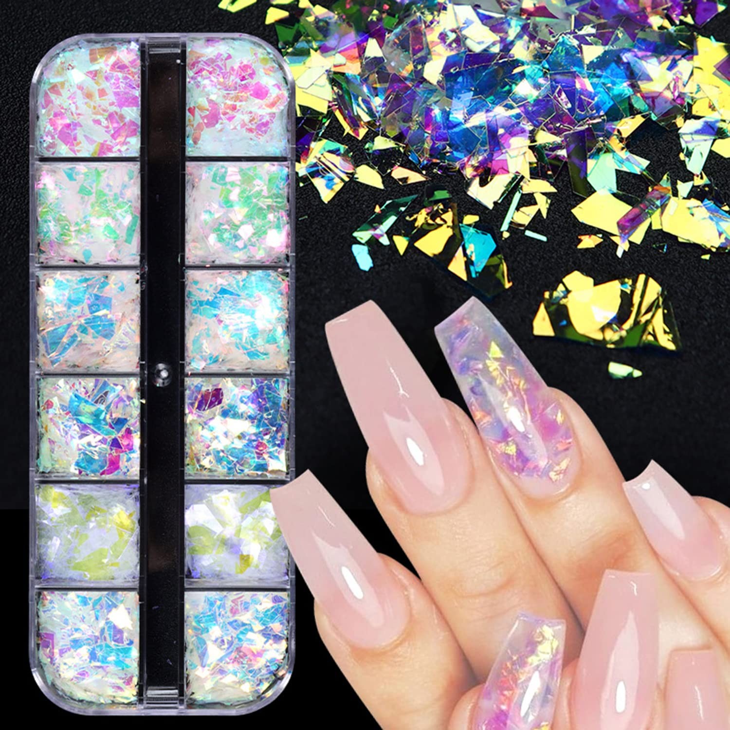 Iridescent Glitter Nail Art Sequins, Holographic 3D Irregular Ultra Thin Nail Ar