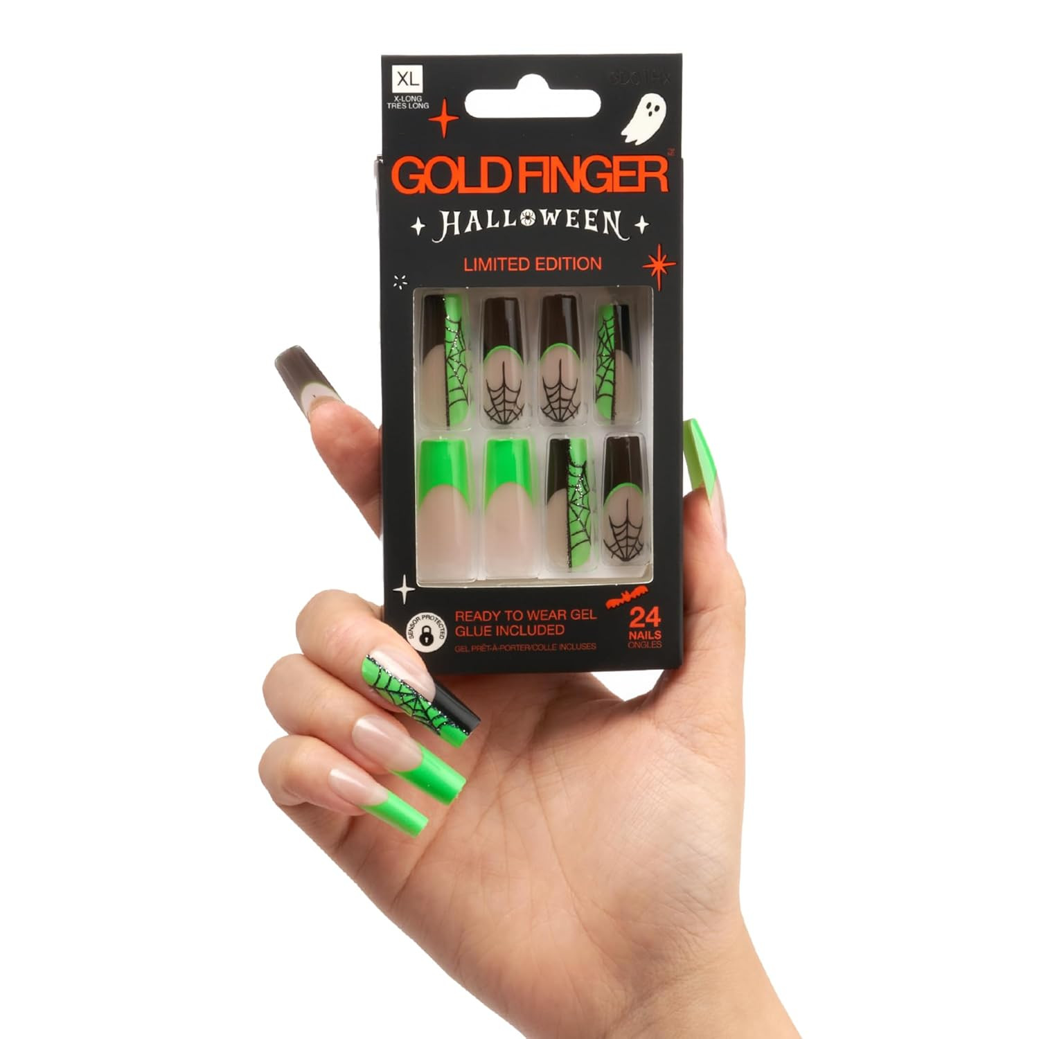 24 Pcs Halloween False Nails, Press on Long Coffin Square Fake Nails, Glue on Sp
