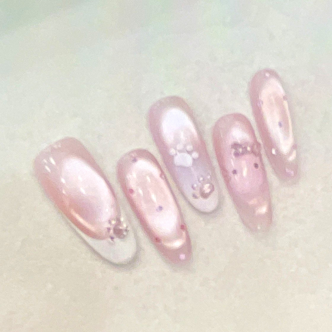 3D Floral Full Cover Pre-Designed Press-On Nails Pink White Short Oval