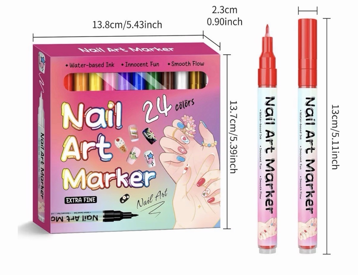 24 Colors Nail Art Pens Set Nail Art Marker Pen DIY Nail Painting Set