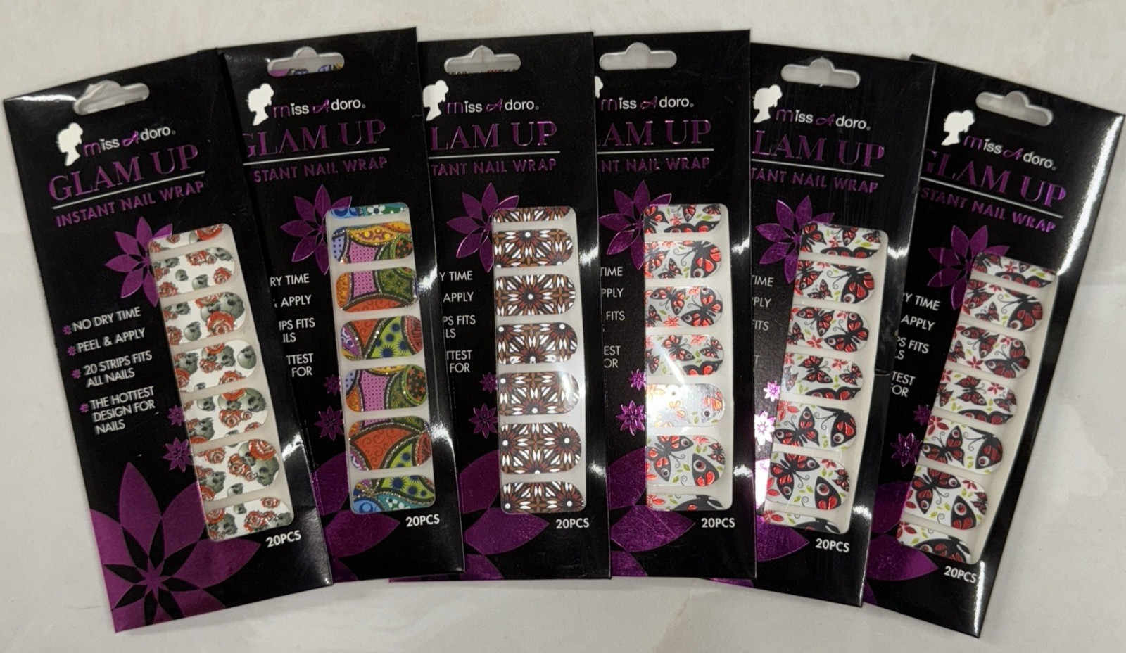 6 Pack – Adoro Glam Up Instant Nail Wrap Stickers 20 on each box #03