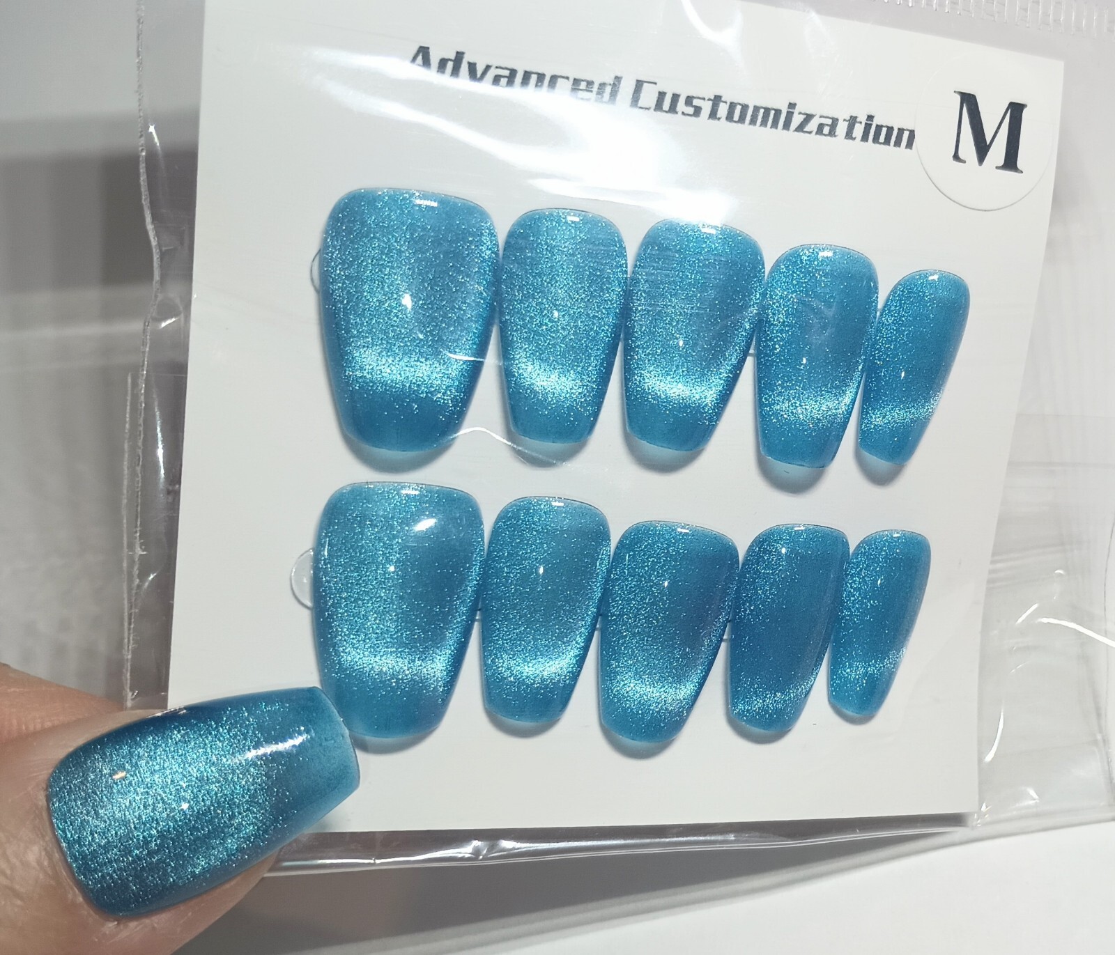 Purple Galaxy Cat Eye Press on Nails Handmade Fake Fingernails Gel Polish