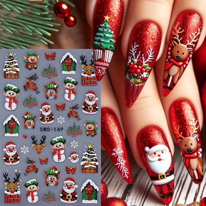 Nail Art Stickers Decals 🎄 Christmas Santa Reindeer Elf Xmas Nails Festive Cute
