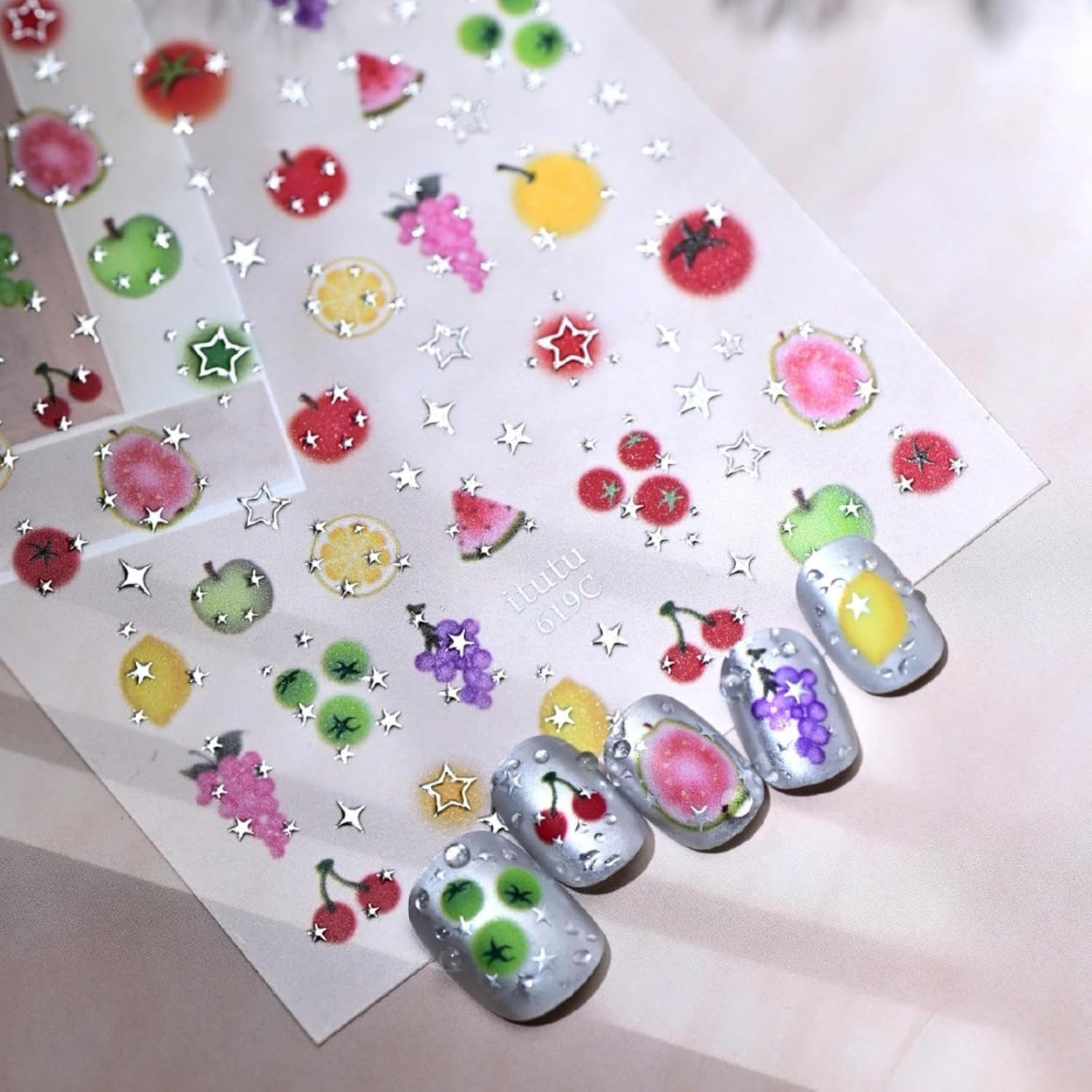 Flower Nail Stickers Floral Daisy Nail Decals 5D Embossed Blue Yellow Nail Desig