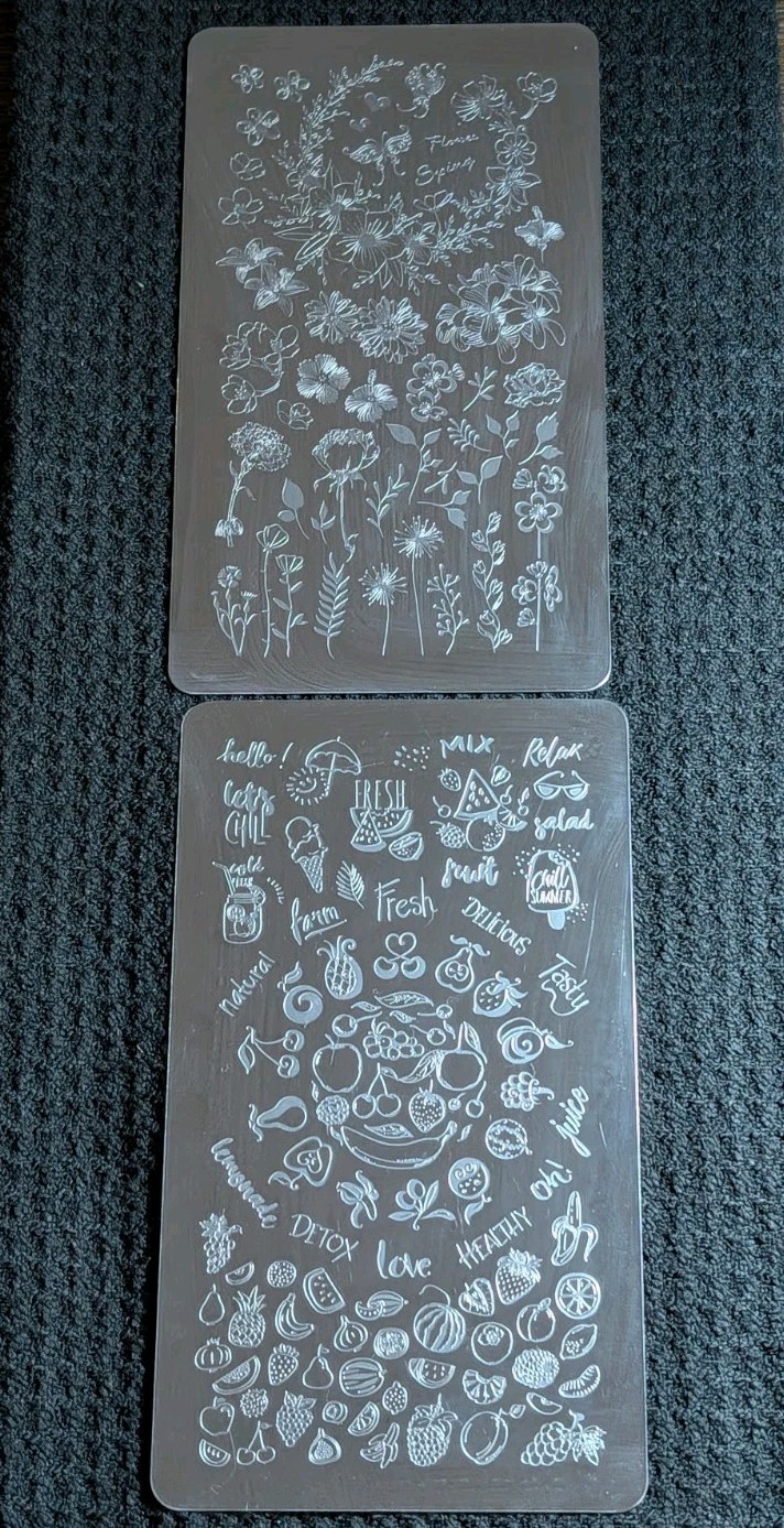 Nail Stamping Plates Lot 2 Double Sided EJIUBAS EJB-X01 EJB-X03 Floral Fruit