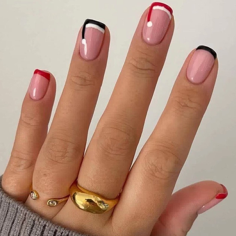 96PCS Christmas Candy Cane Press On Nails Swirl French Tip Festive Fake Nails