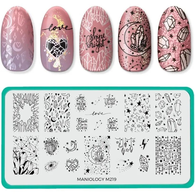 Maniology Nail Stamping Plate Bundle M219 Crystal Galaxy & M272 Bleeding Hearts