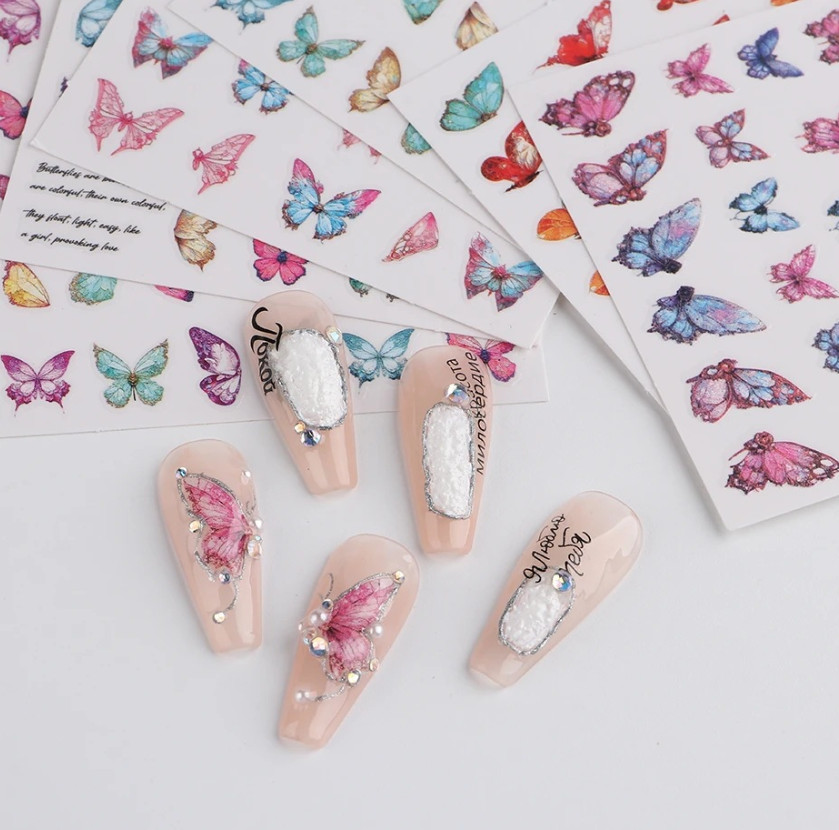 3D Nail Art Stickers Decor Colorful Butterfly Nail Decals Self-Adhesive NS49