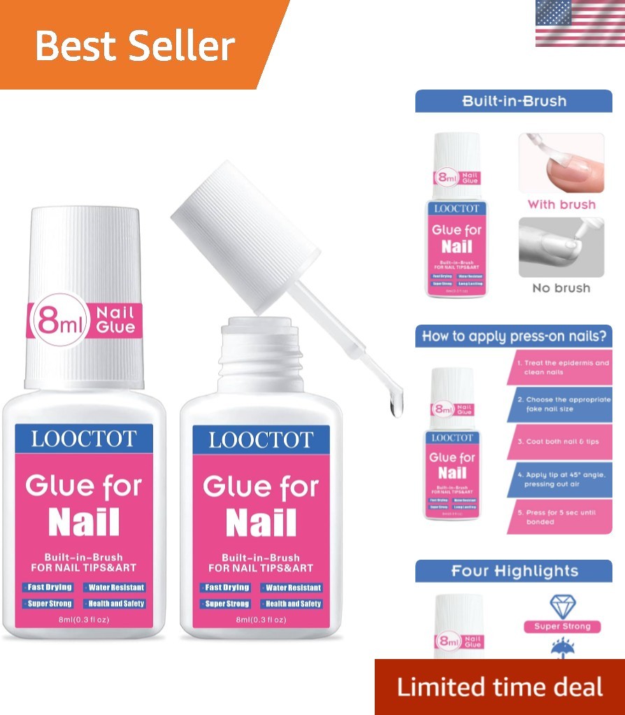 Super Strong for Nail Tips,Acrylic Nails and Press on Nails,Built in Brush on…