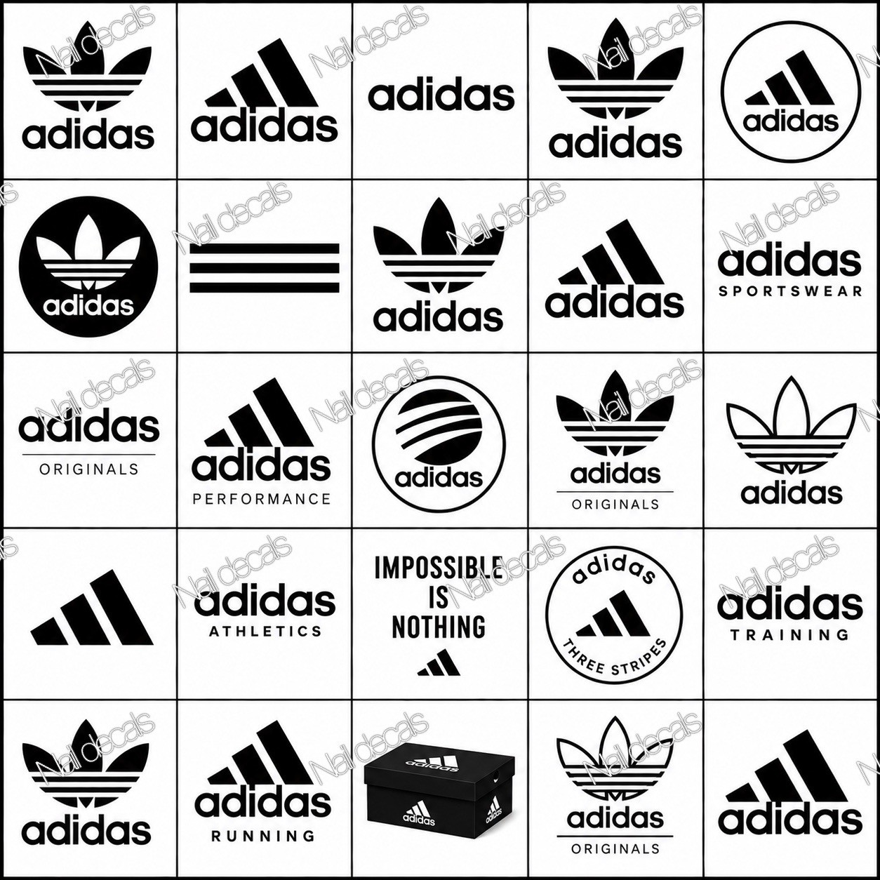 Adidas Nail Decals Clear Waterslide Transfer Set of 50 + Instructions