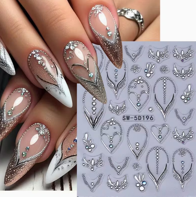 Beautiful Embossed Jelly Necklace Nail Stickers 3D Pattern Easy ApplyLongLasting
