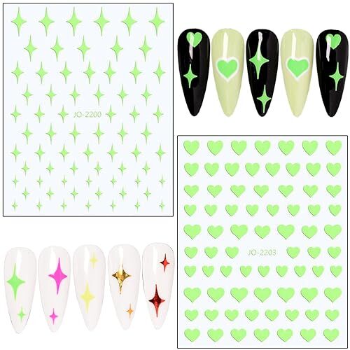 7 Sheets Green Nail Art Stickers, 3D Geometry Nail Transfer Decals, Butterfly