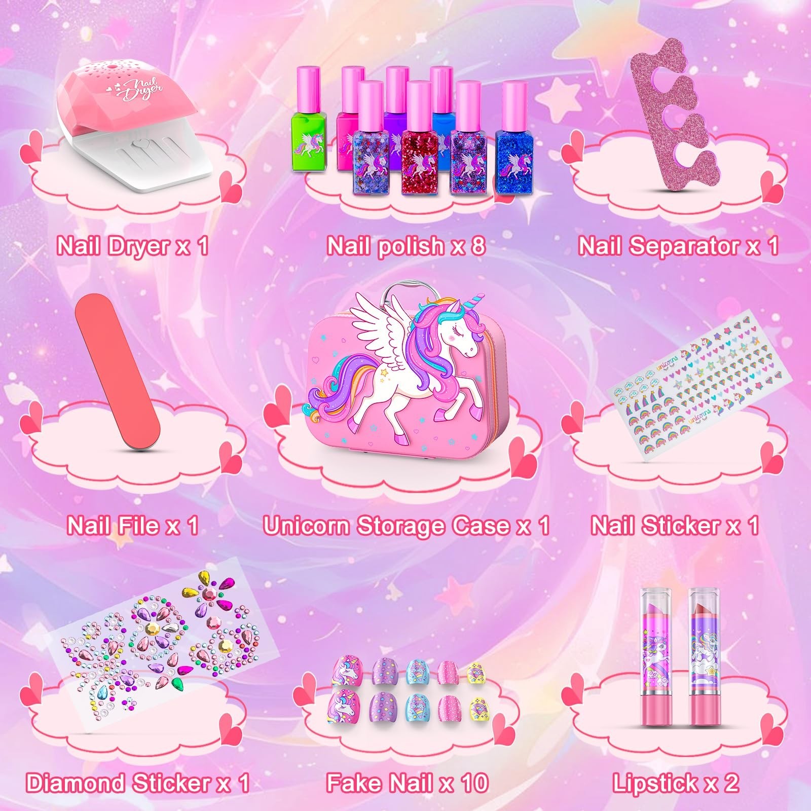 Kids Nail Polish Set for Girls Toys, Washable Quick-Dry Toddler Nail Art Kit …