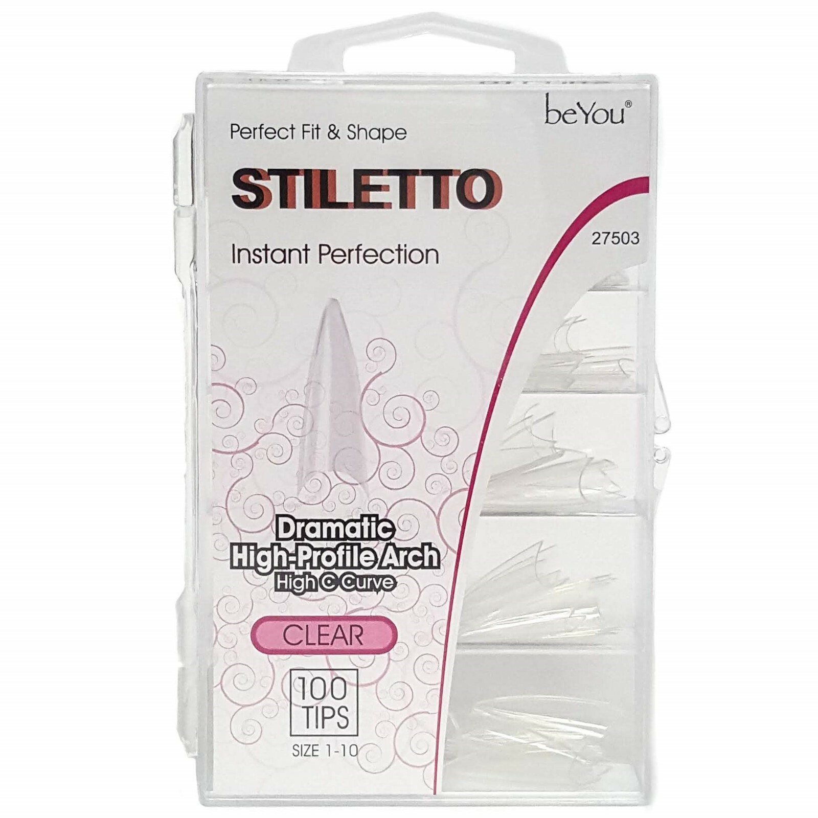 BeYou High-Profile Arch STILETTO/LONG Stiletto Clear&/Natural 100 Nail Tips