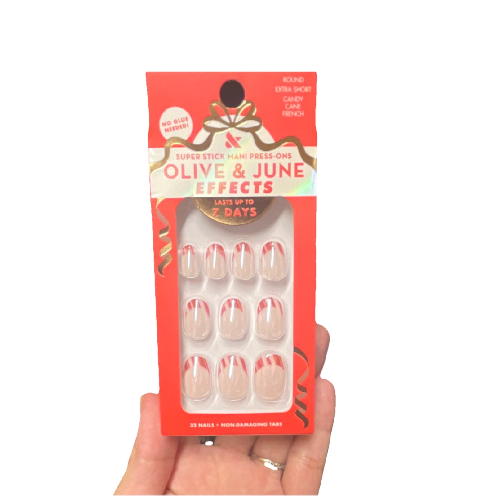 Olive & June Super Stick Press-On Nails Holiday, French Chrome, Short Round
