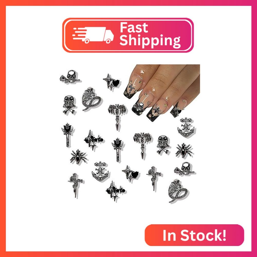 20pcs Alloy Skull Nail Charms Halloween Nail Charms for Acrylic Nails 3D Metalli