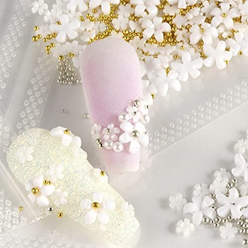 Luxury Acrylic 3D Flower Nail Decorations with Pearl Caviar Beads, 2 pc Set