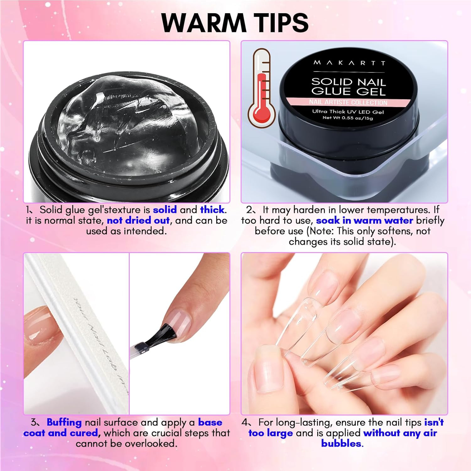 Solid Nail Glue Gel: Nail Glue for Press on Nails 2Pcs