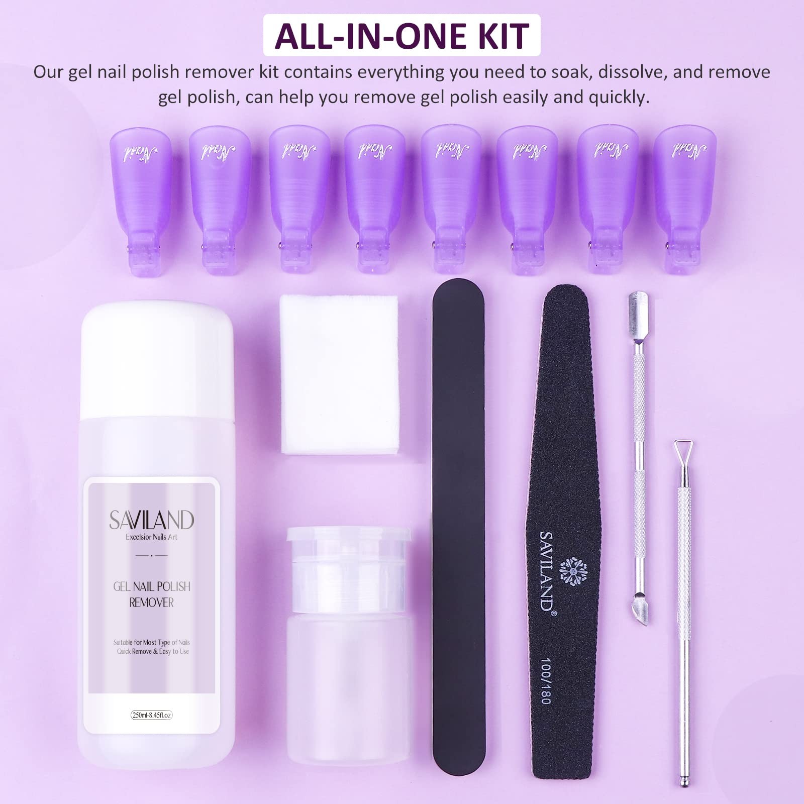 SAVILAND Gel Nail Polish Remover Kit: 250ml 8.45 fl.oz (Kit 2), Purple