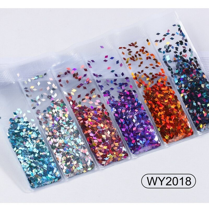 6 grid/bag Mixed Nail Glitter Powder Sequins Colorful Nail Flakes Sticker 3d DIY