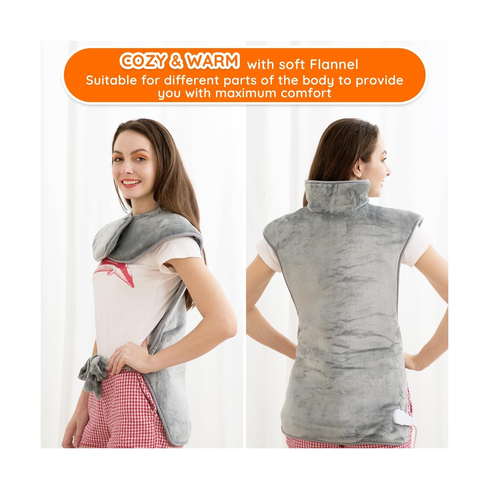 Mia&Coco Heating Pad for Neck Shoulders and Back, XL 23″x39″ Soft Flannel Wra…