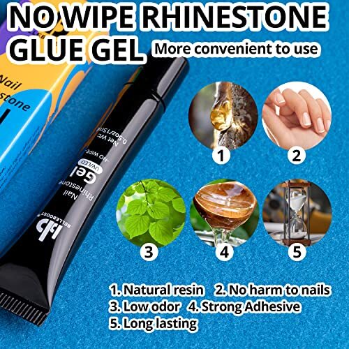 Nail Art Rhinestone Glue Gel&Flatback Gems Accessories Kit, C-01 Gems+ Glue Gel