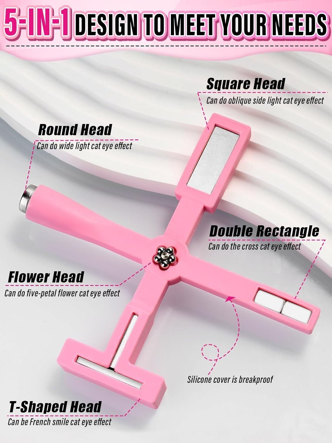 Professional 5-in-1 Cat Eye Magnetic Nail Art Tool – Lightweight & Stylish Pink