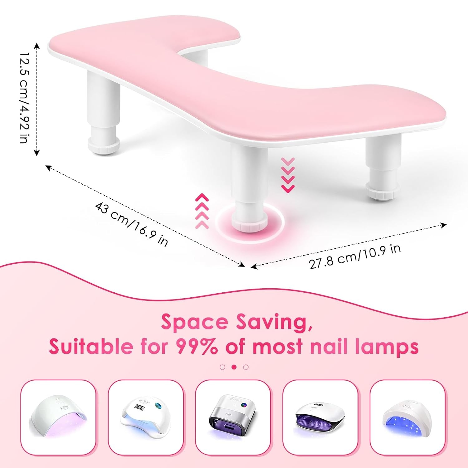 Arm Rest for Nails Tech: U-shaped Adjustable Nail Armrest – Pink PU Leather Hand