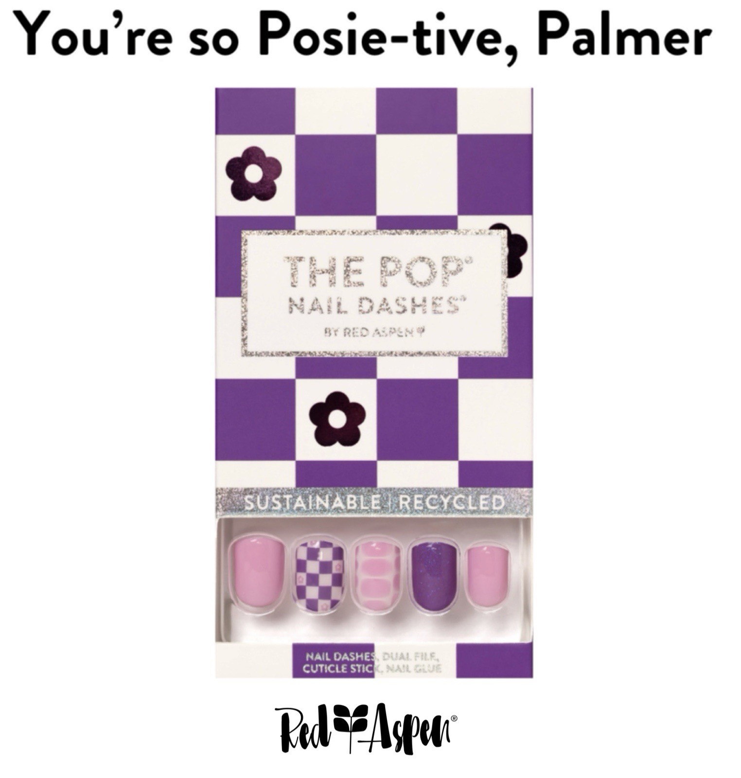 Red Aspen Press On Nails, Short Square, You’re So Posie-tive, Palmer Design B6y