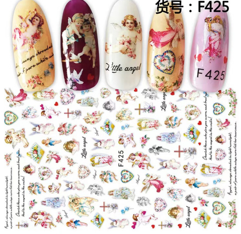 Nail Art Stickers Transfers Angels Cherubs Christian Cross Ornate Alphabet NS34