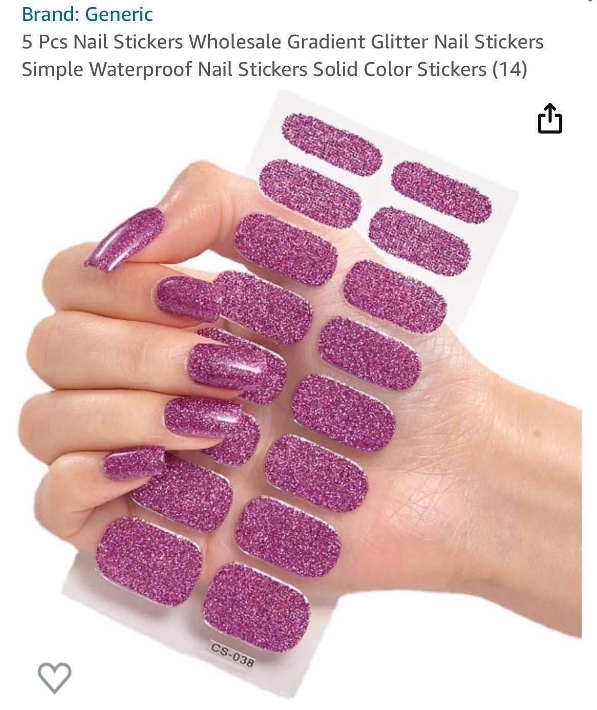 9 Sparkly Full Cover Nail Art Stickers, Self Adhesive Nail Decals