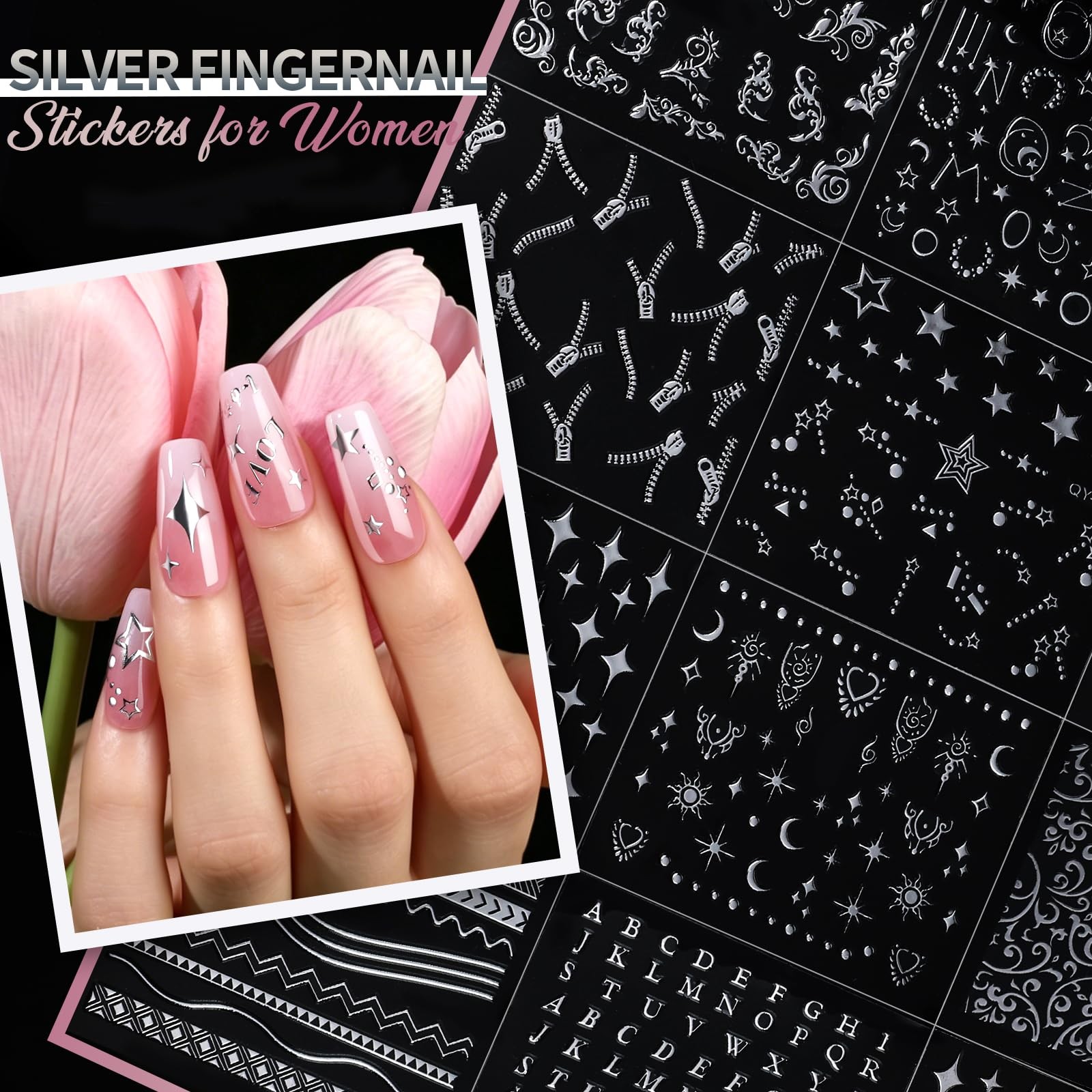 Teenitor 7 Styles Nail Stickers 100 Sheets Flower Decals