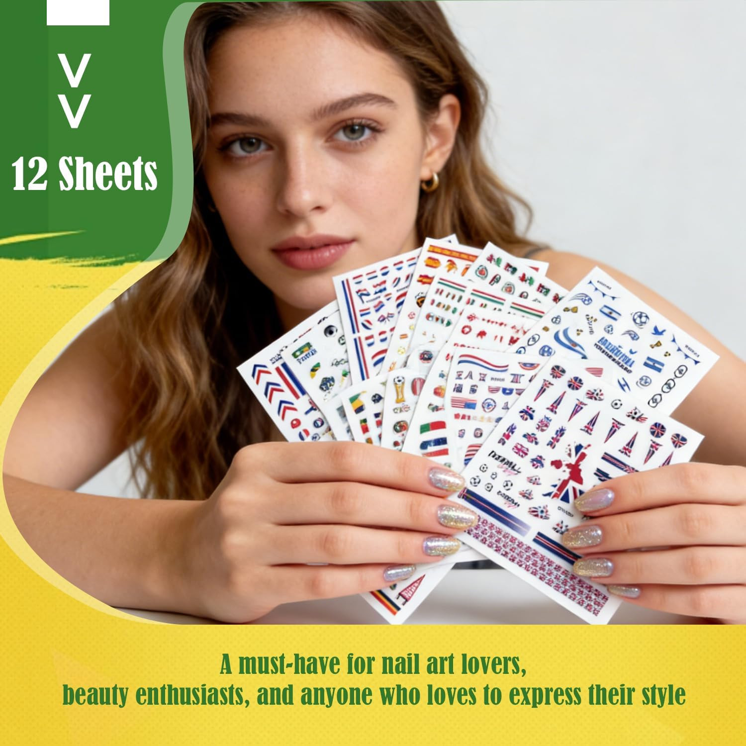 World Cup Soccer Nail Art Stickers,12 Sheets Football Themed Nail Decals | Socce