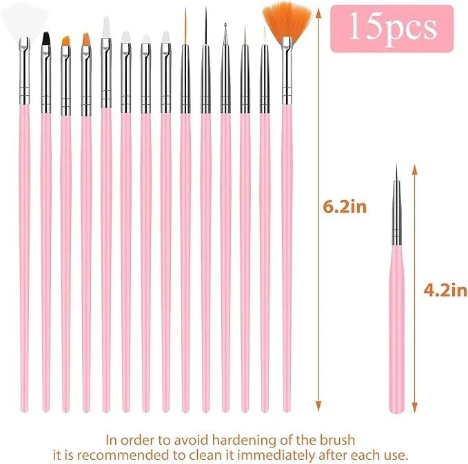 15Pcs Nail Art Brushes Set Gel & Acrylic Dotting Pens Painting and Manicure UK