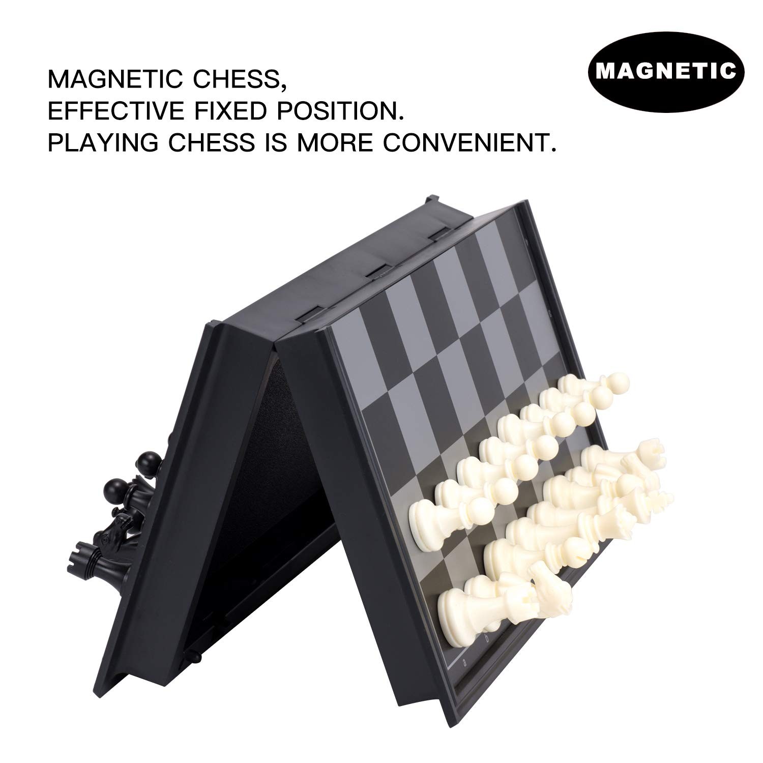 AMEROUS 10 Inches Magnetic Travel Chess Set with Folding 10 inches, Black