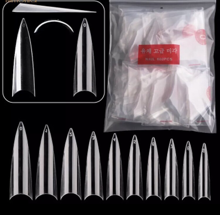 Extra Long Stiletto False Nail Tips Acrylic/Easy coffin nail tips-Natural color