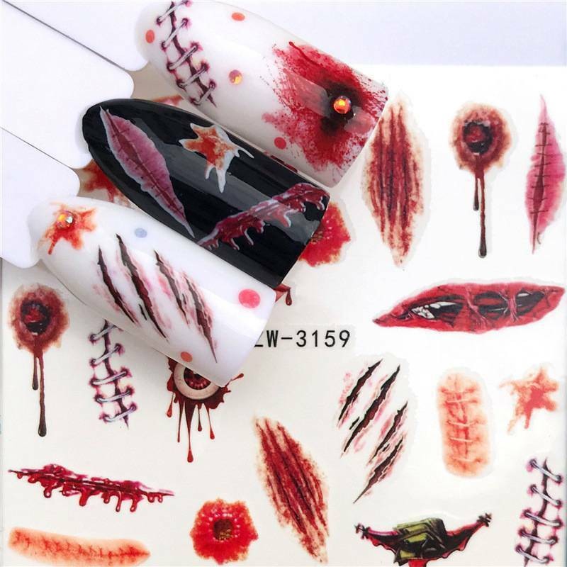 Halloween Nail Art Water Decals Stickers 3159 Blood Vampire Lips 3158 Transfers