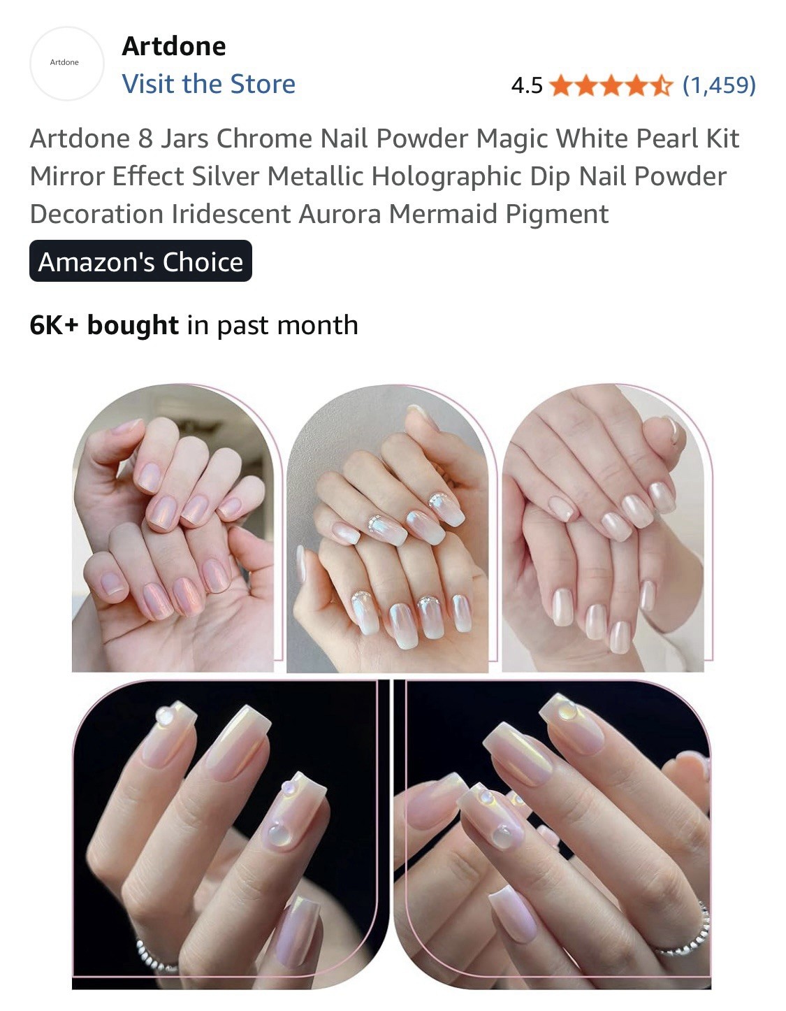 Artdone 8 Jars Chrome Nail Powder Magic White Pearl Kit