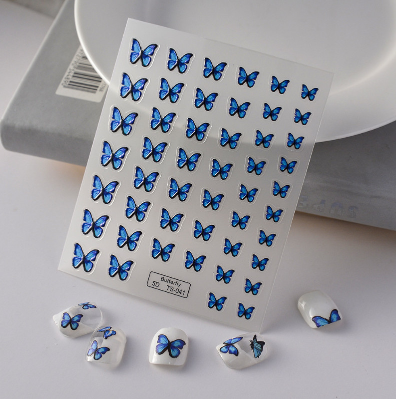 5D Animal Blue Butterfly Nail Art Stickers Self Adhesive Decals Slider TS41 NH23