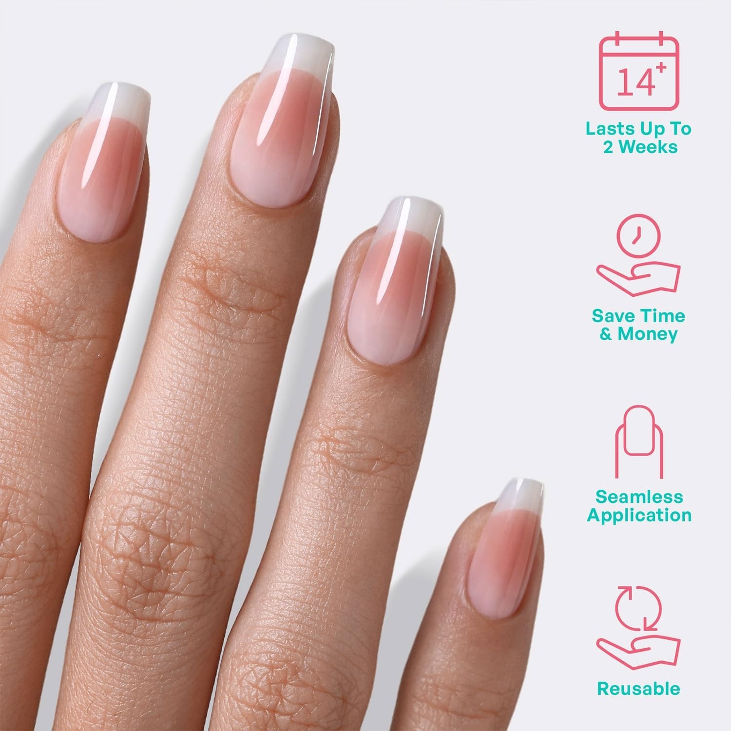 Milky White French Tip Press-On Nails – Soft Gel Ballerina Ombre, 32 Pcs, Reusab