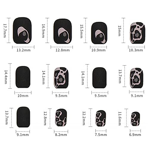 Press on Nails Short with Leopard Designs, 24Pcs Full Cover Reusable False