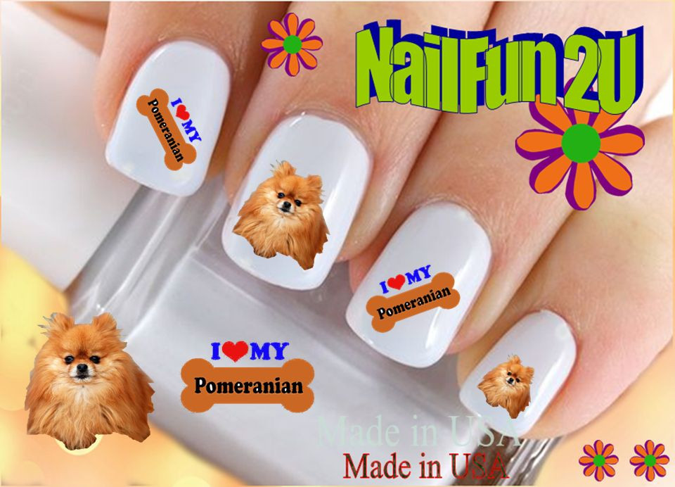 Nail Art 142A DOG BREED “Love my Pomeranian” WaterSlide Nail Decals Transfers