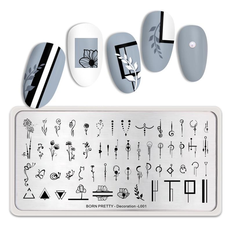 Born Pretty Decoration L001 Deco nail stamp plate Swirl Line Art Tattoo Modern