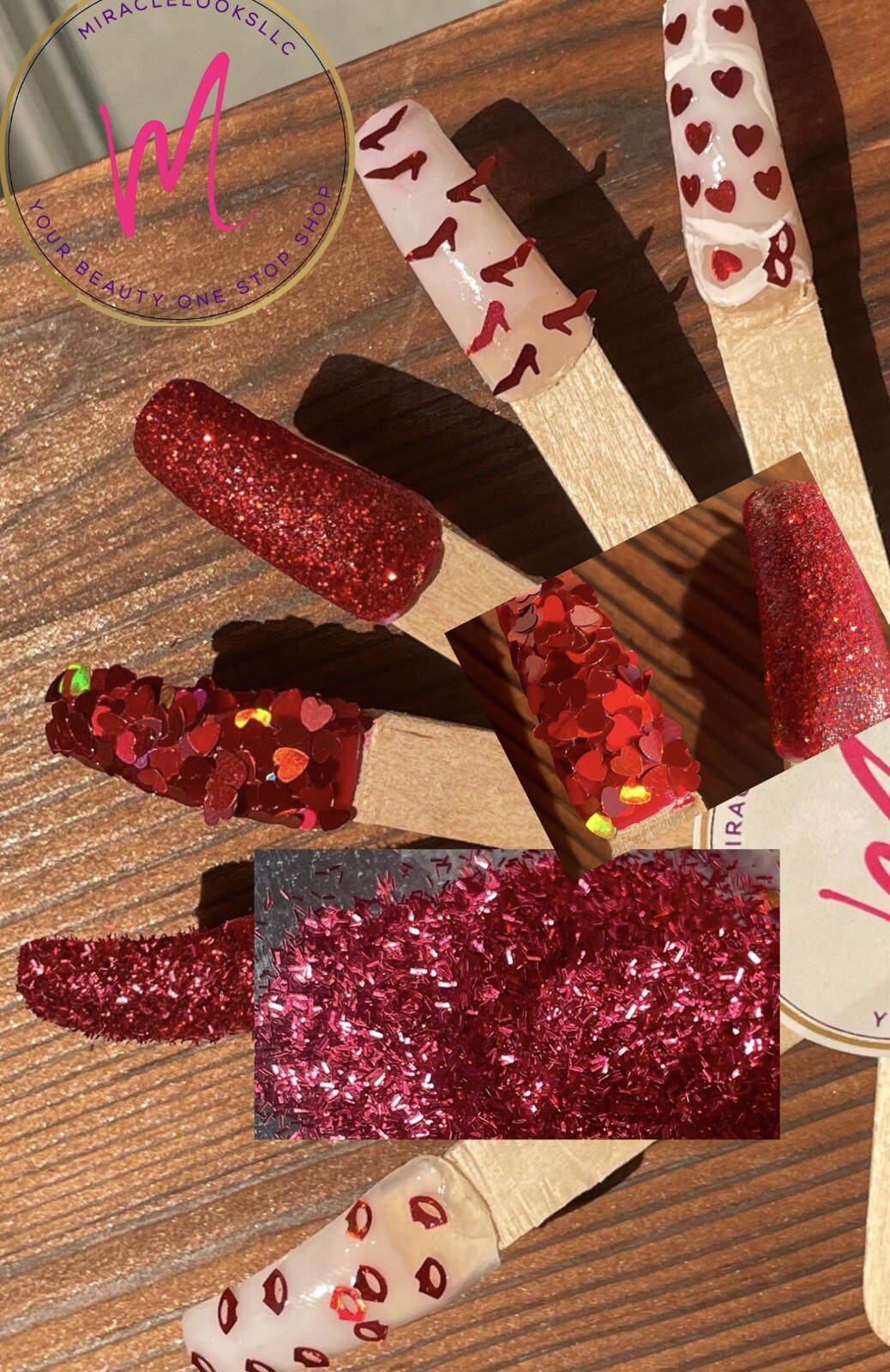 Red Heart Shape Red Pumps Glitter Stack Nails Make-up Color Shifting Glitter
