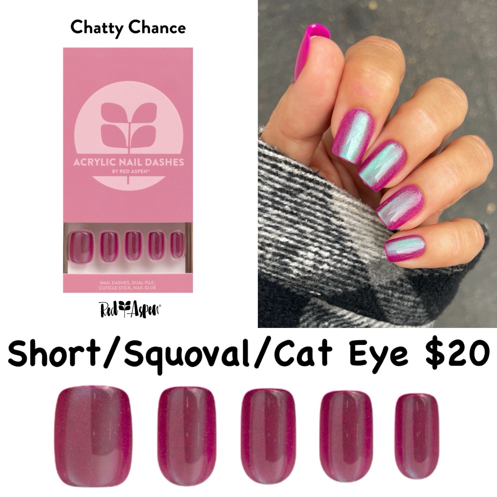 Red Aspen Press On Nails~ Short Squoval Chance NIB Sold Out, Fast Shipping