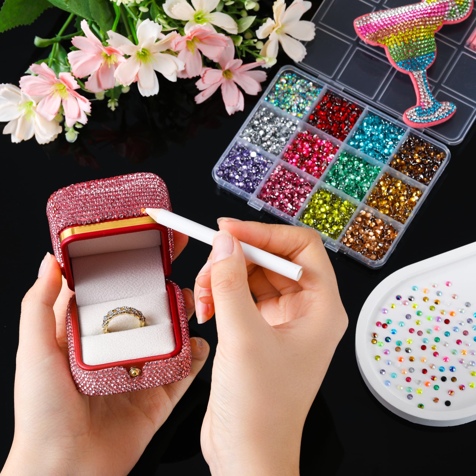 Bedazzling Kit – 8 Boxes 3D Nail Art Accessories 60 Colors Resin Rhinestones,…