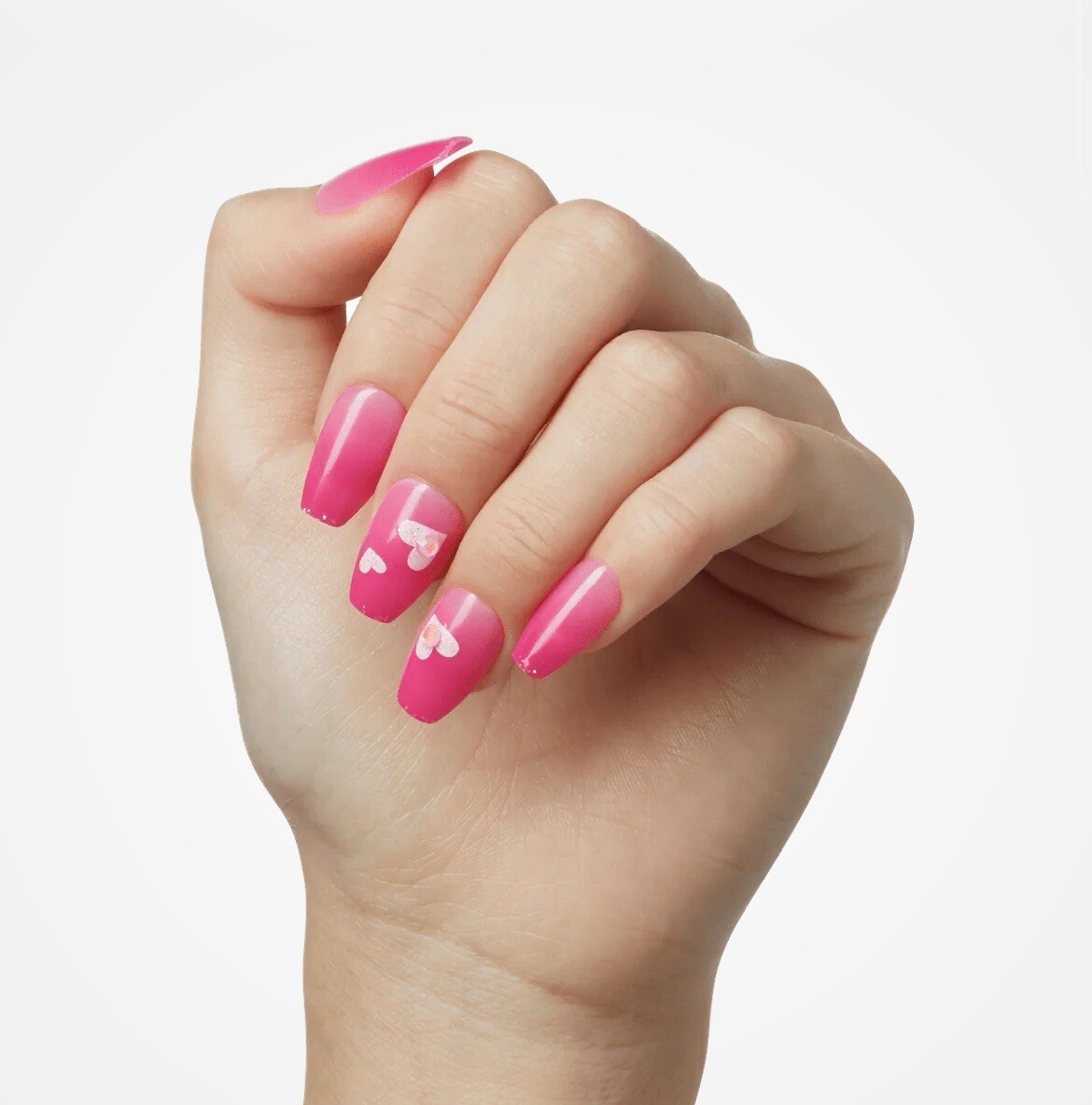 imPRESS Press On Nails -No Glue Needed- 30 Count New -Coffin Medium Pink- Hearts
