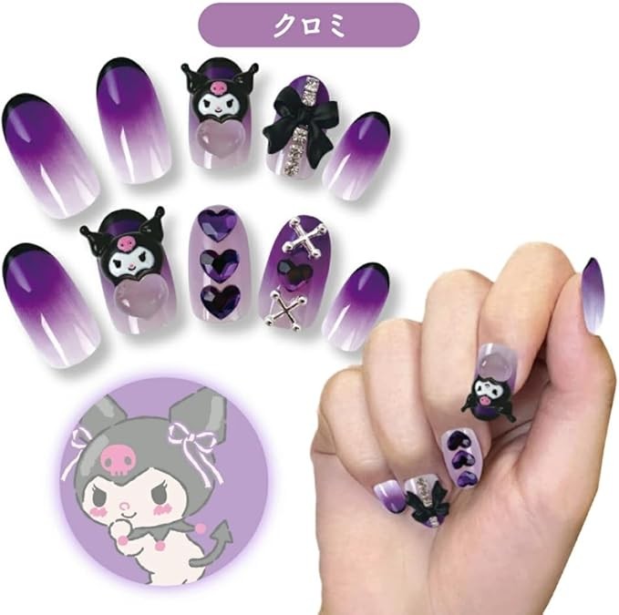 Sanrio Character Nail Tips Kuromi Stick and Peel 3D 24 Pieces