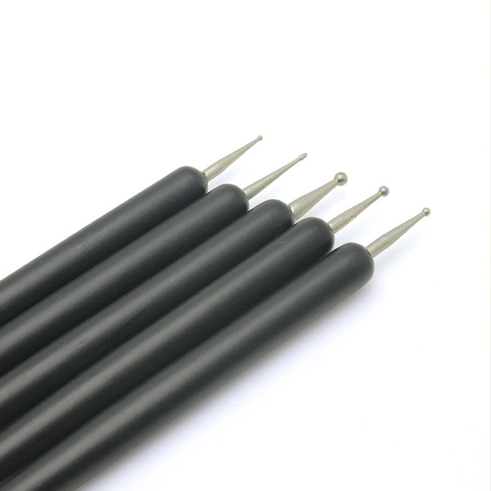 5Pcs Manicure Pen Set Double End Nail Brush and Carving Tip Black for Nail Art